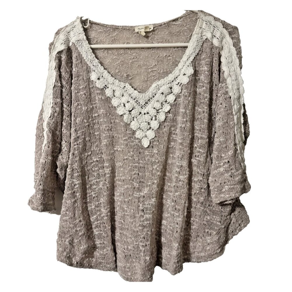 Meadow Rue Taupe Sweater with Lace Size XL